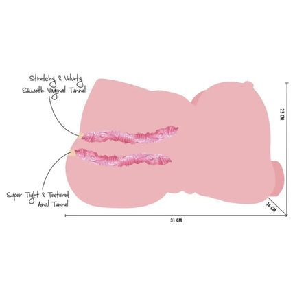 Pink silikon masturbator weiblich mit zwei texturierten tunnels für vaginalen und analen gebrauch