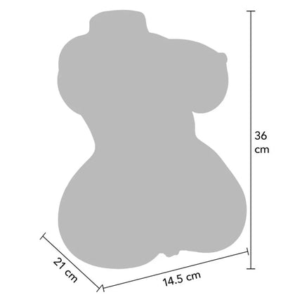 Graue silhouette einer 36 cm hohen und 21 cm breiten teddybärförmigen backform für den hidden desire double d torso masturbator vagina und anal 5 kg