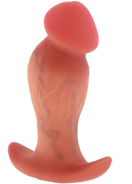 Ein pfirsichfarbener silikon analplug inferno 16 cm mit gerundetem kopf und strukturierter oberfläche von hidden desire
