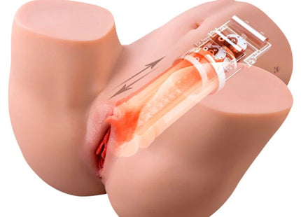 Rosa silikon anatomisches modell des weiblichen fortpflanzungssystems mit transparenter sektion und beschrifteten pfeilen für den hidden desire milking mega torso weiblicher masturbator 22 kg