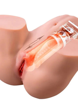 Rosa silikon anatomisches modell des weiblichen fortpflanzungssystems mit transparenter sektion und beschrifteten pfeilen für den hidden desire milking mega torso weiblicher masturbator 22 kg