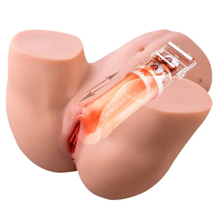 Rosa silikon anatomisches modell des weiblichen fortpflanzungssystems mit transparenter sektion und beschrifteten pfeilen für den hidden desire milking mega torso weiblicher masturbator 22 kg