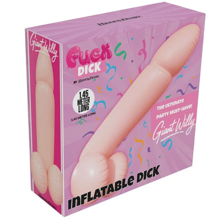 Pink aufblasbarer riese penis 145 cm in pinker verpackung mit konfetti von hidden desire