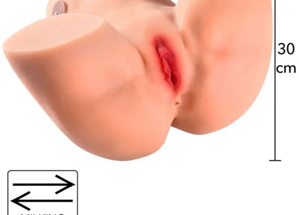 30 cm hoher pfirsichfarbener silikon milchbrustsimulator mit rotem interieur und milchfunktion hidden desire masturbator