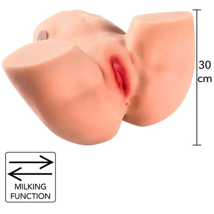 30 cm hoher pfirsichfarbener silikon milchbrustsimulator mit rotem interieur und milchfunktion hidden desire masturbator