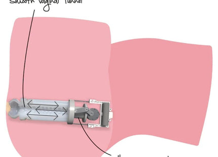 Ein transparenter zylindrischer milchmasturbator mit metallischen komponenten und bewegungspfeilen im inneren