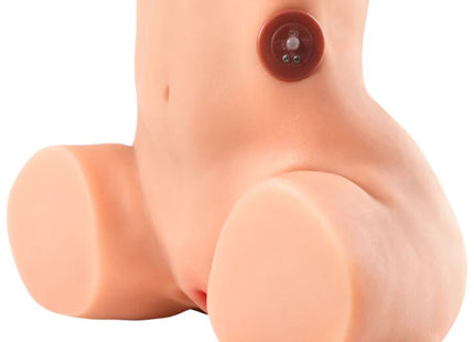 Pink silikonmasturbator mit braunem runder knopfelement seitlich für enge milchende stimulation