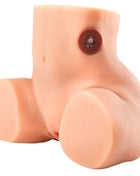 Pink silikonmasturbator mit braunem runder knopfelement seitlich für enge milchende stimulation