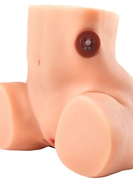 Pink silikonmasturbator mit braunem runder knopfelement seitlich für enge milchende stimulation