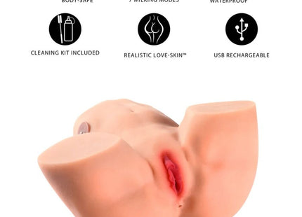 Ein pfirsichfarbener realistisch wirkender silikonmasturbator mit lebensechter hautstruktur und detaillierten anatomischen merkmalen