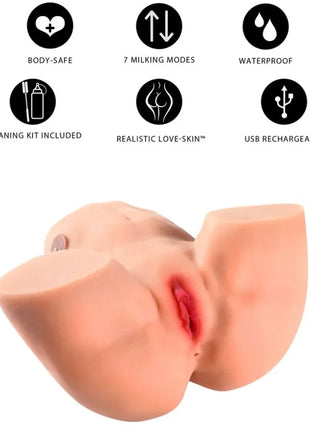 Ein pfirsichfarbener realistisch wirkender silikonmasturbator mit lebensechter hautstruktur und detaillierten anatomischen merkmalen