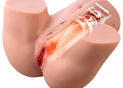 Ein realistisches pfirsichfarbenes silikon anatomiemodell mit transparentem innenmechanismus und roten akzenten für hidden desire tight milking masturbator vagina 6 kg