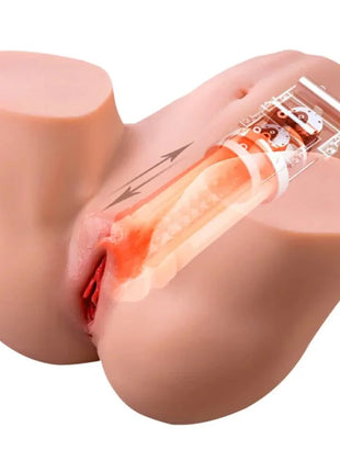 Ein realistisches pfirsichfarbenes silikon anatomiemodell mit transparentem innenmechanismus und roten akzenten für hidden desire tight milking masturbator vagina 6 kg