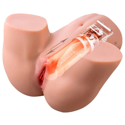 Ein realistisches pfirsichfarbenes silikon anatomiemodell mit transparentem innenmechanismus und roten akzenten für hidden desire tight milking masturbator vagina 6 kg