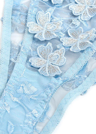 Himmelblaues Blütentraum-Dessous-Set - Sexy Dessous-Set