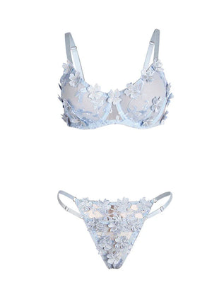 Himmelblaues Blütentraum-Dessous-Set - Sexy Dessous-Set