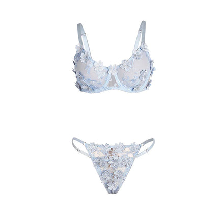 Himmelblaues Blütentraum-Dessous-Set - Sexy Dessous-Set