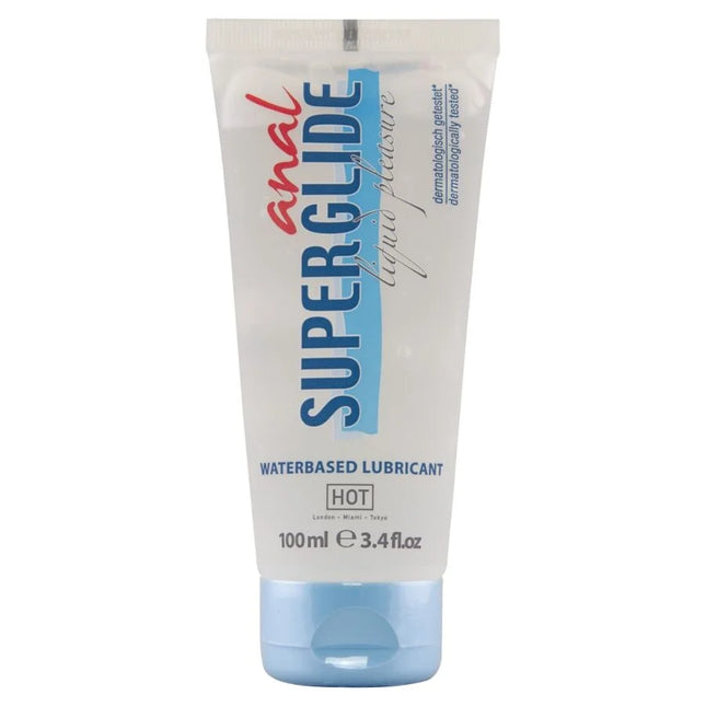 Weiße tube anal superglide flüssiges gleitmittel auf wasserbasis 100 ml hot flavor mit blau-roter markierung