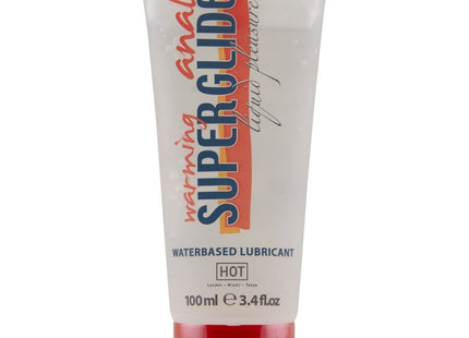 Weißes tube mit rotem deckel und orange-rotem streifen, superglide wärmendes anal-lubrikant von lique plaisir 100 ml