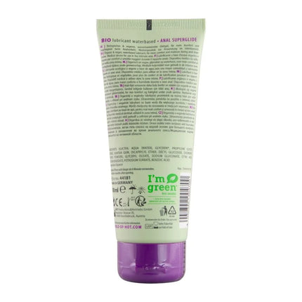 Lila getönte tube des bio gleitmittels i’m green auf wasserbasis anal superglide 100 ml für den analgebrauch