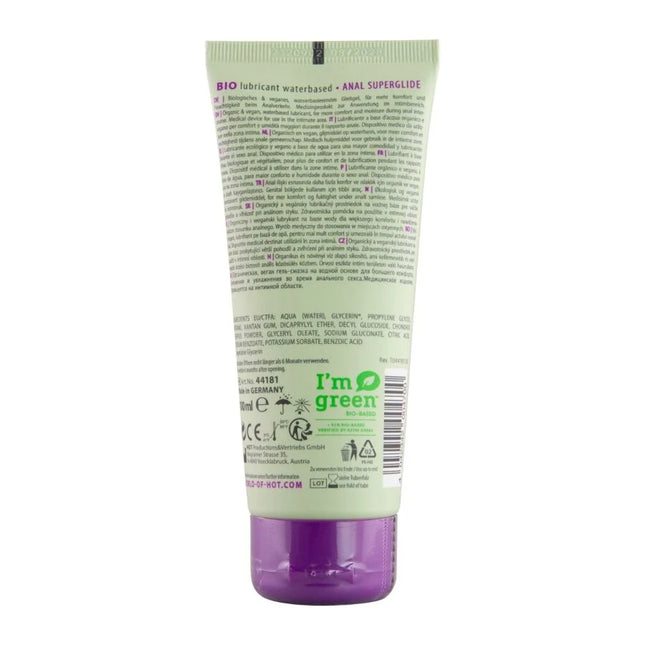 Lila getönte tube des bio gleitmittels i’m green auf wasserbasis anal superglide 100 ml für den analgebrauch