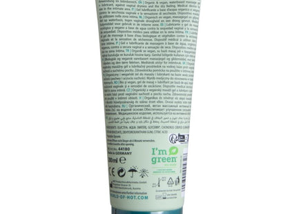 Translucenter grüner 2-in-1 bio-massage und gleitmittel auf wasserbasis im 200 ml schlauch mit silbernem deckel