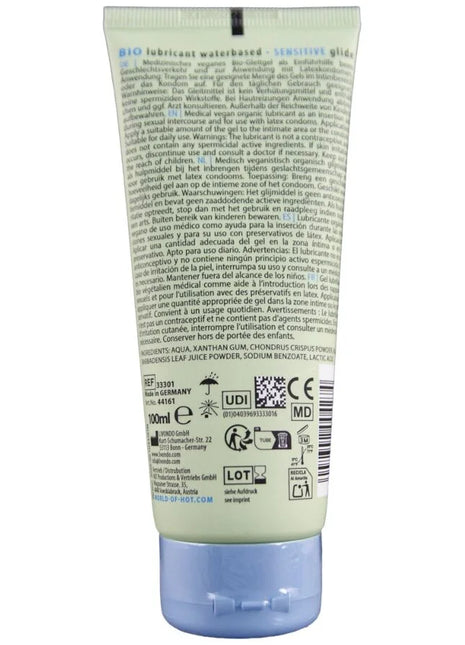 Weiße, quetschbare tube bio-schmiermittel auf wasserbasis sensitiv 100 ml für sanfte gleitwirkung