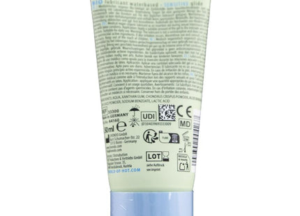 Leicht grüne und hellblaue plastiktube mit flip-topverschluss für hot bio-schmiermittel auf wasserbasis sensitiv 50 ml