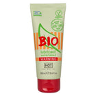 Ein blassgrünes und orangenes rohr des bio wasserbasierten wärmenden schmiermittels hot mit rotem deckel 100 ml