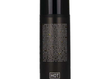 Schwarze zylindrische sprühdose mit glänzendem finish und weißem hot logo für silikonbasiertes gleitmittel 50 ml
