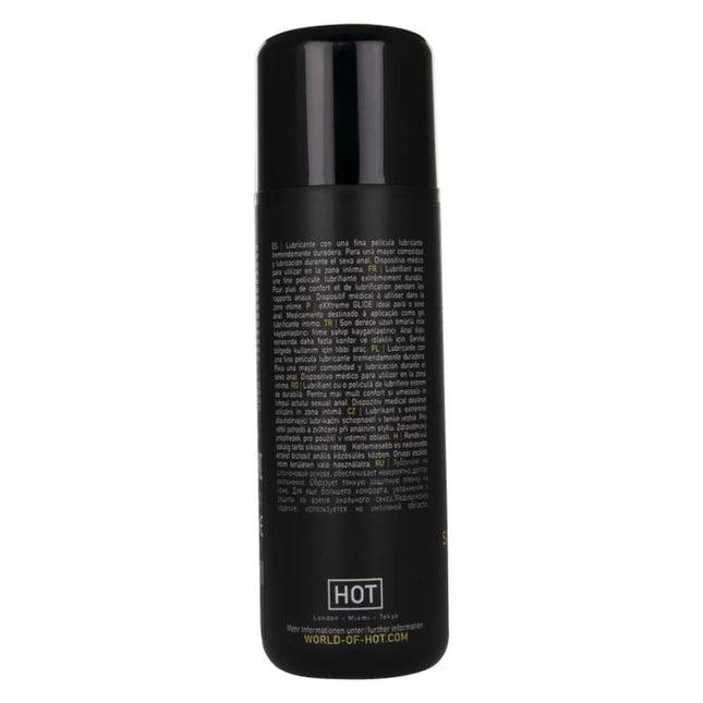 Schwarze zylindrische spraydose mit matter oberfläche und weißer beschriftung hot silikonbasiertes gleitmittel 100 ml
