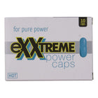 Weiße box exxtreme power caps mit schwarzer und gelber markenführung und einer blauen kapselabbildung für männer