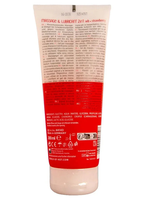Roter und weißer tube massage und gleitgel 2in1 erdbeere 200 ml von wild-of-hot für sinnliche anwendung