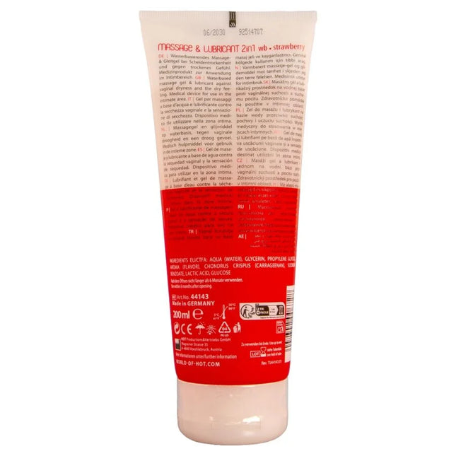 Roter und weißer tube massage und gleitgel 2in1 erdbeere 200 ml von wild-of-hot für sinnliche anwendung
