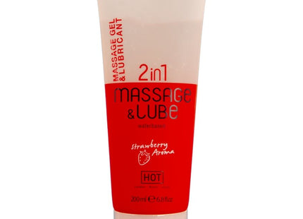 Roter und weißer tube mit hot massage und gleitgel 2in1 erdbeere 200 ml aromatisches massagegel und gleitmittel