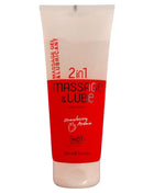 Roter und weißer tube mit hot massage und gleitgel 2in1 erdbeere 200 ml aromatisches massagegel und gleitmittel