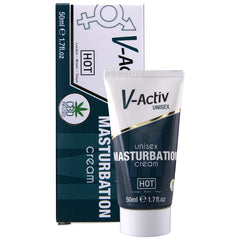 V-activ hot masturbationscreme mit cbd unisex 100ml in schwarzer und weißer tube mit goldakzenten