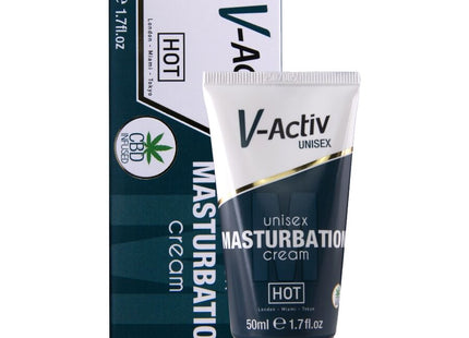 V-activ hot masturbationscreme mit cbd unisex 100ml in schwarzer und weißer tube mit goldakzenten