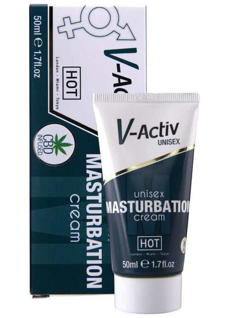 V-activ hot masturbationscreme mit cbd unisex 100ml in schwarzer und weißer tube mit goldakzenten