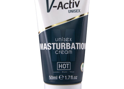 V-activ unisex hot masturbationscreme mit cbd in weiß-blauem schlauch mit goldakzenten 100ml