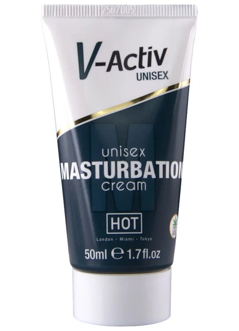 V-activ unisex hot masturbationscreme mit cbd in weiß-blauem schlauch mit goldakzenten 100ml