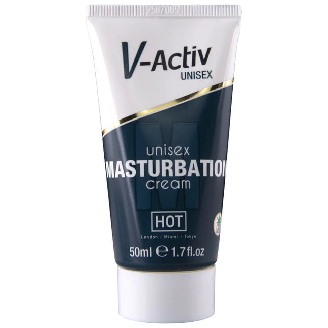 V-activ unisex hot masturbationscreme mit cbd in weiß-blauem schlauch mit goldakzenten 100ml