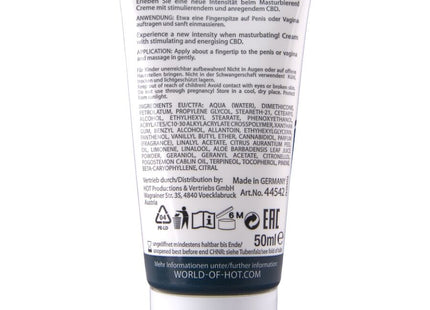 Weiße tube v-activ masturbation creme mit cbd unisex 100ml schwarz text und dunkelblauem band am boden