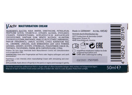 Weiß-teal rechteckige box v-activ masturbationcreme mit cbd unisex 50ml für intensives liebeserlebnis
