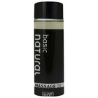 Schwarze flasche mit basic natürlichem massageöl basis 100 ml und klarem inhalt für natürliche entspannung