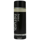 Schwarze flasche mit basic natürlichem massageöl basis 100 ml und klarem inhalt für natürliche entspannung