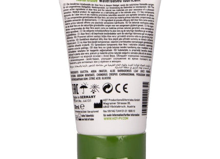 Weiße tube natürliche aloe vera wasserbasierte gleitgel hot nature mit grünem blattdesign und mehrsprachiger beschriftung