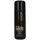 Schwarze zylindrische flasche von glide hot silikonbasiertem gleitmittel 50 ml rückseite des produkts