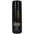 Schwarze zylindrische flasche von glide hot silikonbasiertem gleitmittel 50 ml rückseite des produkts