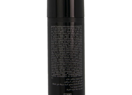 Schwarze zylindrische flasche mit glattem finish und weißer beschriftung des hot premium silikon gliermittels 50 ml